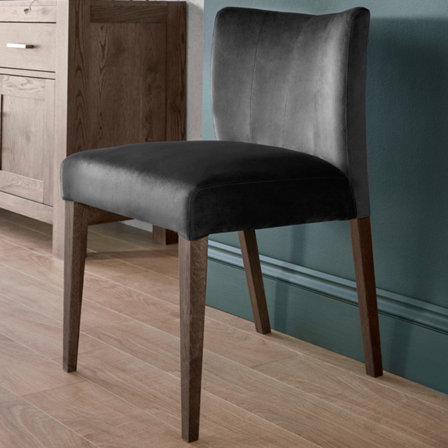 Bentley Designs Turin Dark Oak Gun Metal Velvet Low Back Upholstered Chair Set of 2 - image 1