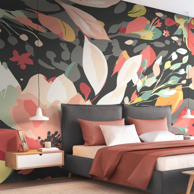 Origin Murals Flowing Flowers Black Wall Mural - image 1