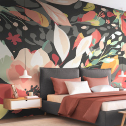 Origin Murals Flowing Flowers Black Wall Mural - thumbnail 1