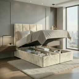 DS Living Harmony Cream Super King Size Plush Velvet Ottoman Bed - thumbnail 2