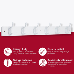 Headbourne White 6 Hook Coat Rail - thumbnail 4
