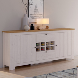 Florence Celesto 2 Door 2 Drawer White and Oak Sideboard with Wine Rack - thumbnail 1