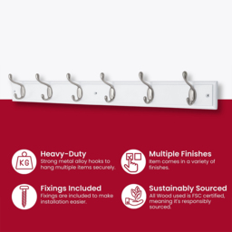 Headbourne White and Satin Nickel 6 Hook Coat Rail - thumbnail 4