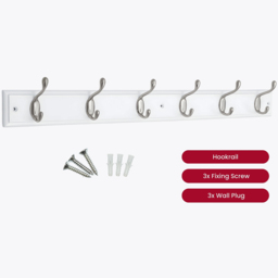 Headbourne White and Satin Nickel 6 Hook Coat Rail - thumbnail 3