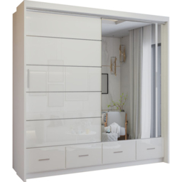 M N Furniture Seliyaa 2 Door 4 Drawer White High Gloss Sliding Door Wardrobe 203cm - thumbnail 2