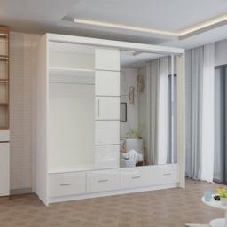 M N Furniture Seliyaa 2 Door 4 Drawer White High Gloss Sliding Door Wardrobe 203cm - thumbnail 3