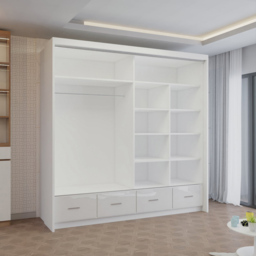 M N Furniture Seliyaa 2 Door 4 Drawer White High Gloss Sliding Door Wardrobe 203cm - thumbnail 4