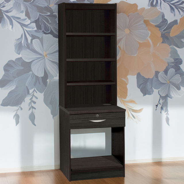 R White Cabinets Black Single Drawer 4 Shelf Printer Desk Stand with Hutch - image 1