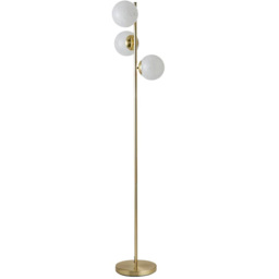 ValueLights Jas Gold 3 Way Floor Lamp with White Glass Globe Shade and Bulb - thumbnail 1