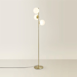 ValueLights Jas Gold 3 Way Floor Lamp with White Glass Globe Shade and Bulb - thumbnail 4