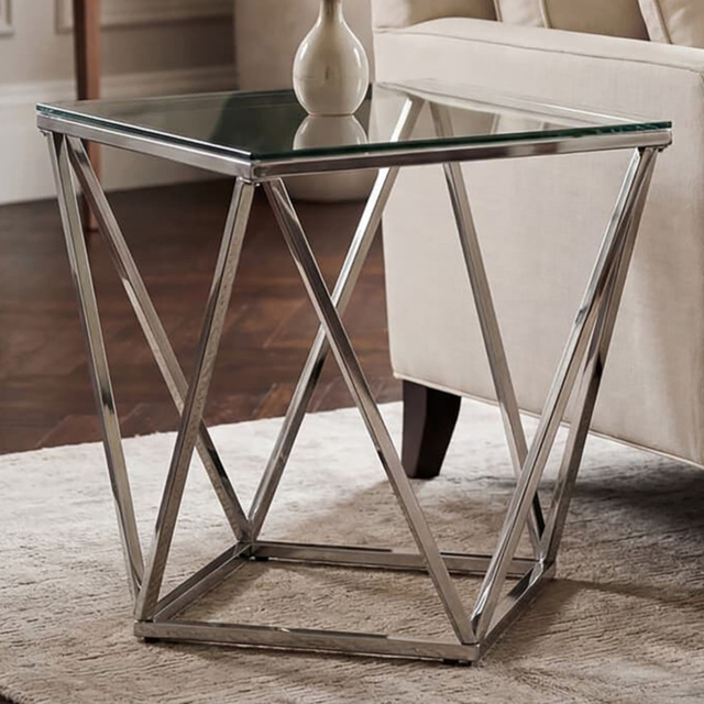 Premier Housewares Allure Silver Inverted Prism Twist Glass Top End Table Small - image 1