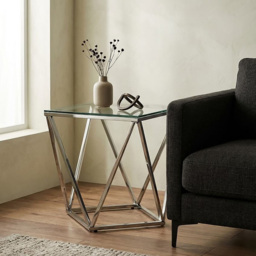 Premier Housewares Allure Silver Inverted Prism Twist Glass Top End Table Small - thumbnail 4