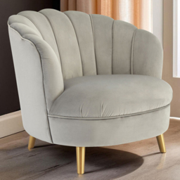 Premier Housewares Orlina Grey Velvet Scalloped Curved Gold Wood Legs Chair