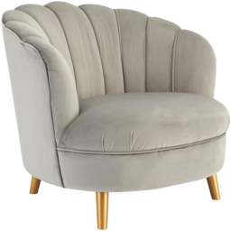 Premier Housewares Orlina Grey Velvet Scalloped Curved Gold Wood Legs Chair - thumbnail 2