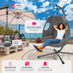 tectake Anika Anthracite Hanging Egg Chair with Cushion - thumbnail 3