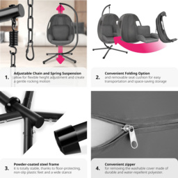 tectake Anika Anthracite Hanging Egg Chair with Cushion - thumbnail 4