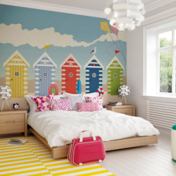 Origin Murals Beach Huts Multicolour Wall Mural