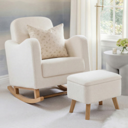 Bebe & Beyond Soother Off White Boucle Nursing Chair and Stool
