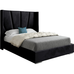Bellini Black Double Velvet Upholstered Bed Frame with Wide Curved Winged Headboard - thumbnail 2