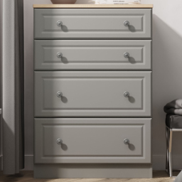 Crowndale Norfolk Dusk Grey and Bardolino Oak 4 Drawer Deep Chest of Drawers Ready Assembled