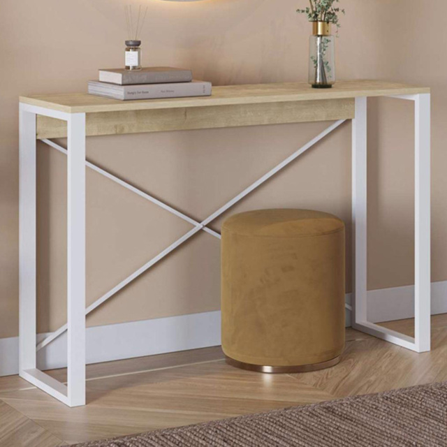 FWStyle Archie Oak and White X-Frame Metal Legs Console Table