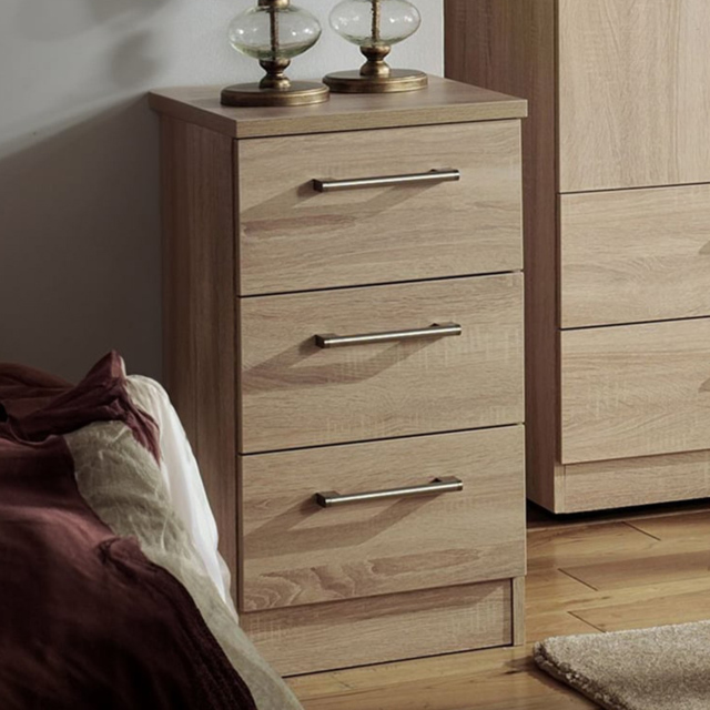Crowndale Devon 3 Drawer Bardolino Oak Bedside Table - image 1