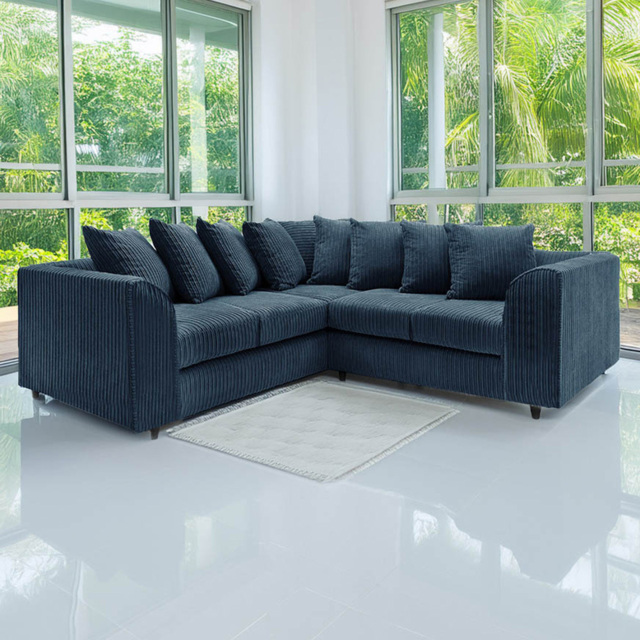 Luxor 5 Seater Navy Blue Jumbo Cord L Shaped Corner Sofa with Scatter Back - image 1