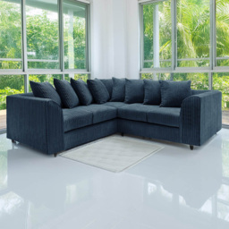 Luxor 5 Seater Navy Blue Jumbo Cord L Shaped Corner Sofa with Scatter Back - thumbnail 1