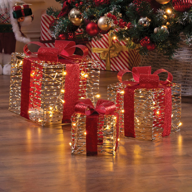 The Christmas Workshop 75 Warm White LED Red and Gold Gift Box Decoration Set of 3 - image 1