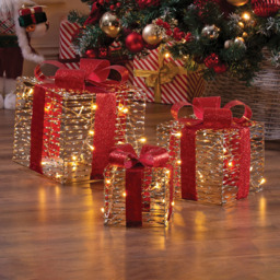 The Christmas Workshop 75 Warm White LED Red and Gold Gift Box Decoration Set of 3 - thumbnail 1