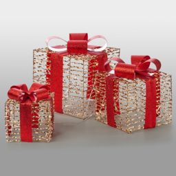 The Christmas Workshop 75 Warm White LED Red and Gold Gift Box Decoration Set of 3 - thumbnail 2