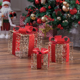 The Christmas Workshop 75 Warm White LED Red and Gold Gift Box Decoration Set of 3 - thumbnail 3