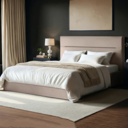 SOLACE+CO Nela Double Beige Woven Fabric Ottoman Bed with Padded Headboard - thumbnail 1