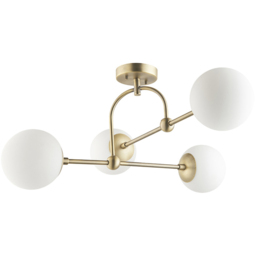 Merano Cosenza Antique Brass and Opal Glass 4 Light Ceiling Semi Flush