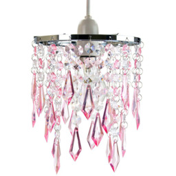Happy Homewares Waterfall Design Ceiling Pendant Shade with Clear and Pink Acrylic Droplets and Beads