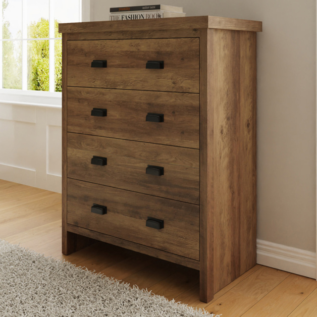 GFW Boston Knotty Oak 4 Drawer Chest of Drawers - image 1