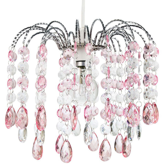 Happy Homewares Waterfall Ceiling Pendant Shade with Pink and Clear Acrylic Droplets - image 1