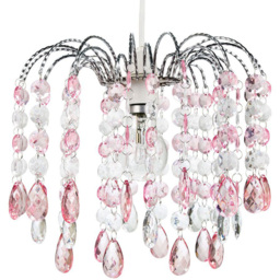 Happy Homewares Waterfall Ceiling Pendant Shade with Pink and Clear Acrylic Droplets