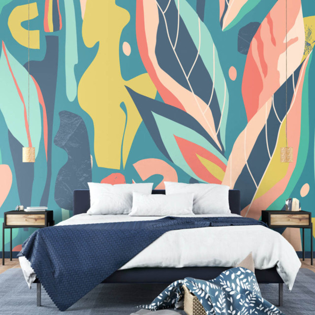 Origin Murals Abstract Leaf Shapes Blue Wall Mural - image 1