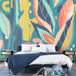 Origin Murals Abstract Leaf Shapes Blue Wall Mural - thumbnail 1