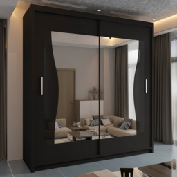 Sliding Wardrobes 4U Batumi Black 2 Door Wide Curved Mirrored Wardrobe