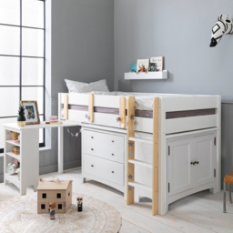 Noa and Nani Una White Single Sleep Station with Chest of Drawers Cabinet and Desk