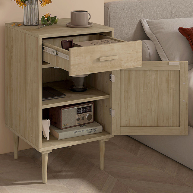 Portland Single Door Natural Rattan Bedside Cabinet - image 1