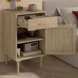 Portland Single Door Natural Rattan Bedside Cabinet