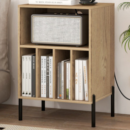 Costway 5 Storage Compartment Natural Record Player Stand