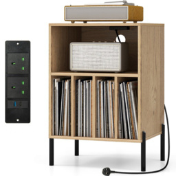 Costway 5 Storage Compartment Natural Record Player Stand - thumbnail 2