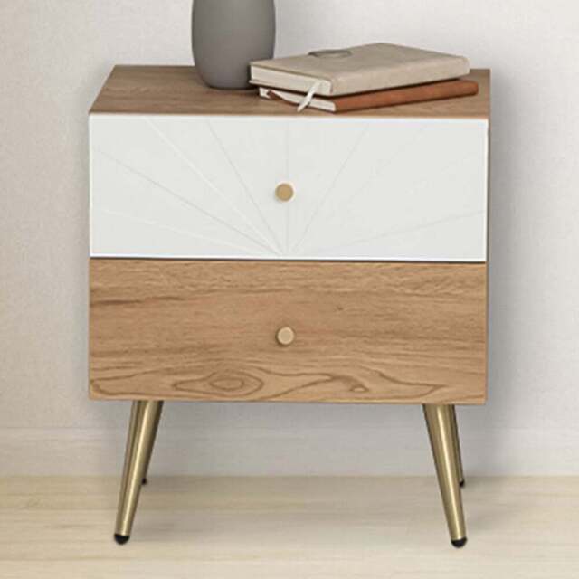Madrid 2 Drawer Oak Side Table with Golden Legs - image 1