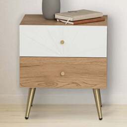 Madrid 2 Drawer Oak Side Table with Golden Legs