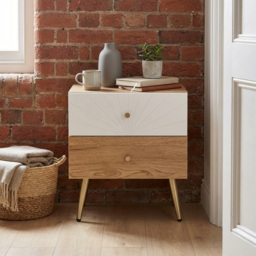 Madrid 2 Drawer Oak Side Table with Golden Legs - thumbnail 4