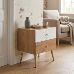Madrid 2 Drawer Oak Side Table with Golden Legs - thumbnail 3